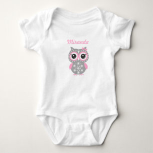 Cute Pink & Gray Owl Baby Girl Jersey Bodysuit