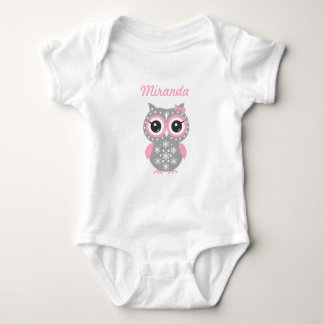 Cute Pink & Gray Owl Baby Girl Jersey Bodysuit