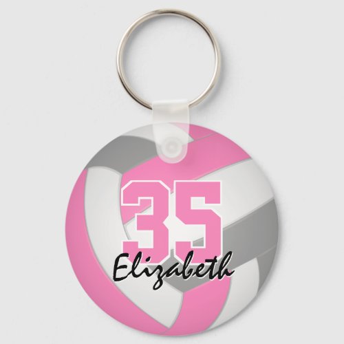 cute pink gray personalized volleyball keychain