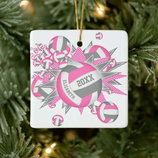 cute pink gray volleyball blowout girls sports ceramic ornament