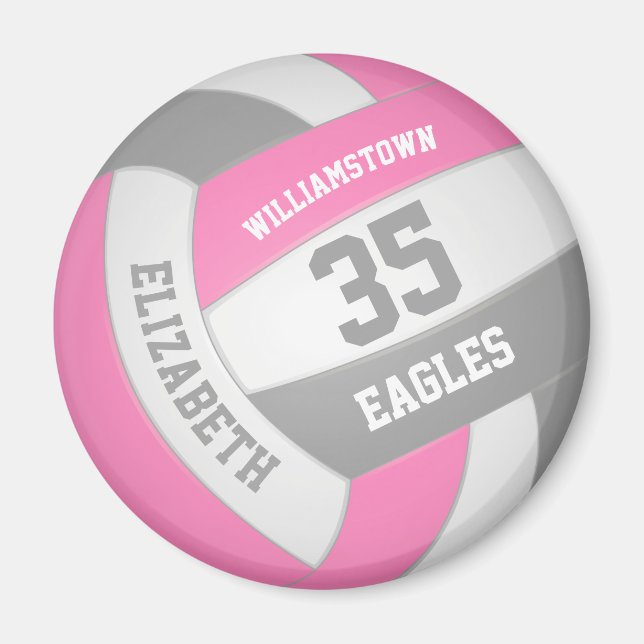 cute pink gray volleyball team name girls magnet (Front)