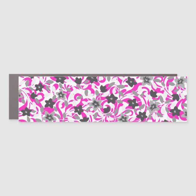 Cute pink gray white abstract flowers car magnet (Front)