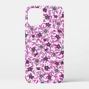 Cute pink gray white abstract flowers iPhone 12 mini case