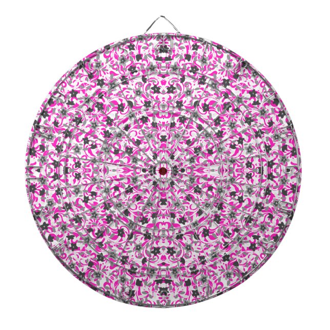 Cute pink gray white abstract flowers dart board (Front)