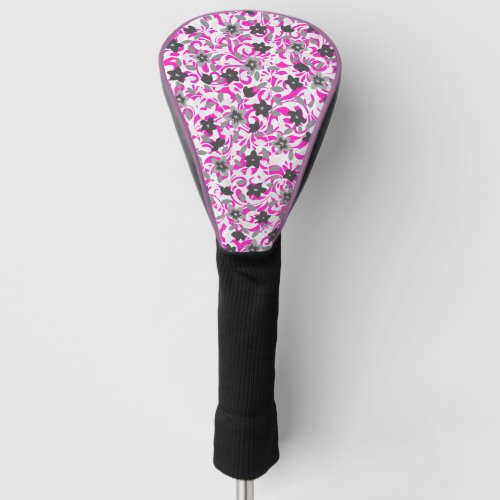 Cute pink gray white abstract flowers golf head cover