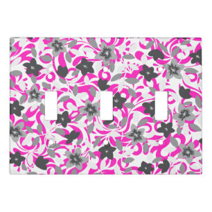Cute pink gray white abstract flowers light switch cover