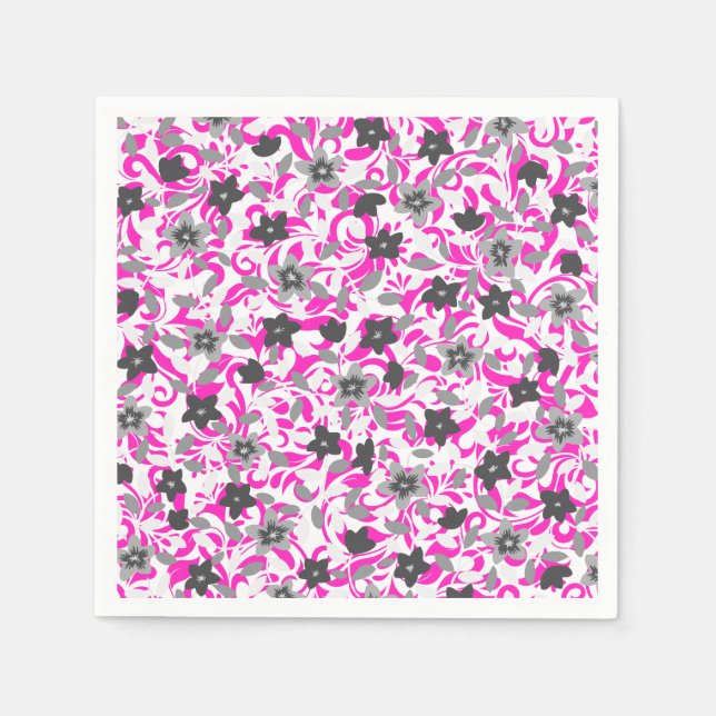 Cute pink gray white abstract flowers napkins (Front)