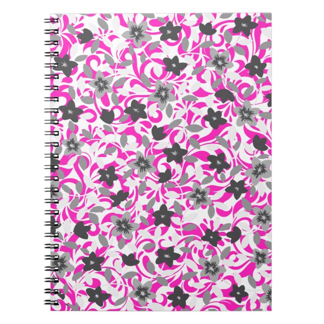Cute pink gray white abstract flowers notebook (Front)