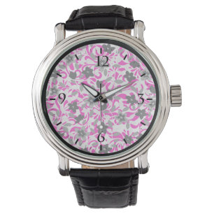 Cute pink gray white abstract flowers watch