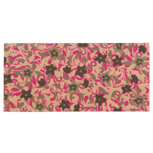 Cute pink gray white abstract flowers wood flash drive