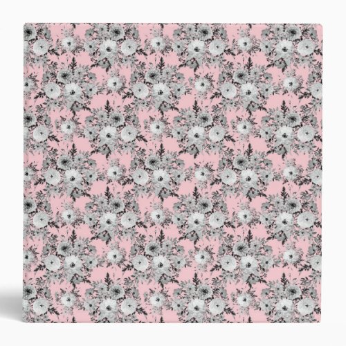 Cute Pink Gray White Floral Watercolor Paint 3 Ring Binder