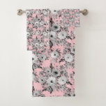 Cute Pink Gray White Floral Watercolor Paint Bath Towel Set at Zazzle