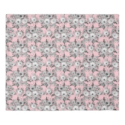 Cute Pink Gray White Floral Watercolor Paint Duvet Cover