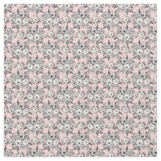 Cute Pink Gray White Floral Watercolor Paint Fabric