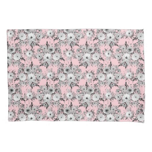Cute Pink Gray White Floral Watercolor Paint Pillow Case