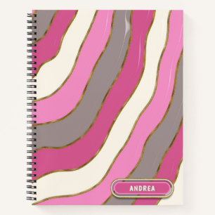 Cute Pink Gray White Tones Groovy Curve Stripes  Notebook