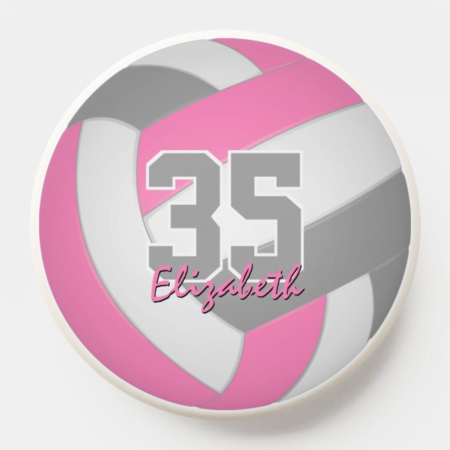 cute pink gray white volleyball w girls name PopSocket (Popsocket)