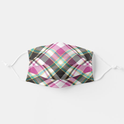 Cute Pink Green And Black Girly Tartan Plaid Adult Cloth Face Mask (Front, Unfolded)