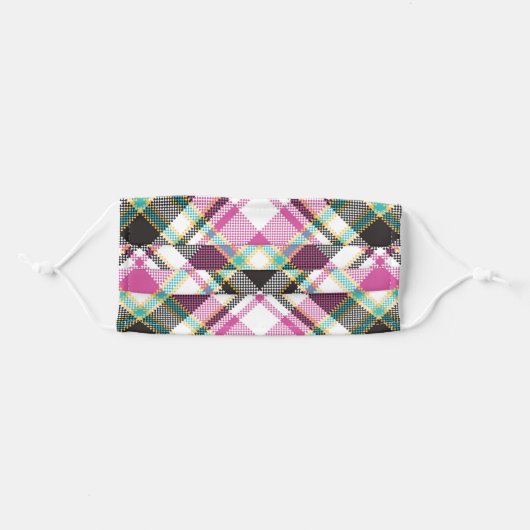 Cute Pink Green And Black Girly Tartan Plaid Adult Cloth Face Mask (Front, Folded)