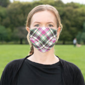 Cute Pink Green And Black Girly Tartan Plaid Adult Cloth Face Mask (Outside)