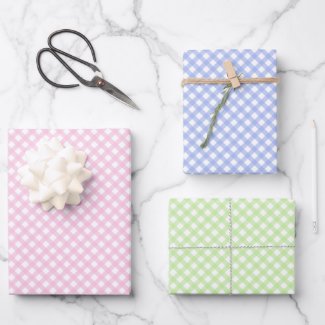 Cute Pink, Green and Blue Pastel Gingham Pattern Wrapping Paper Sheets