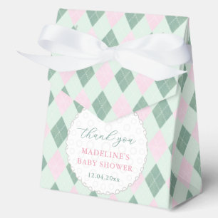 Cute Pink Green Argyle Print Golf Baby Shower Favor Boxes