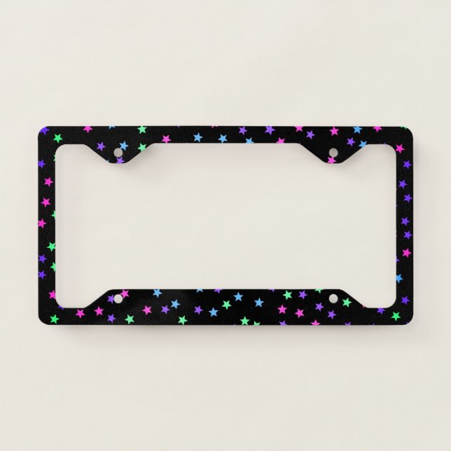 Cute Pink Green Blue Purple Stars License Plate Frame (Front)