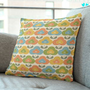 Cute Pink Green Blue Yellow Geometric Flowers Throw Pillow