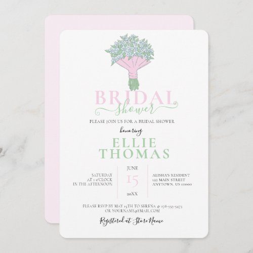 Cute Pink  Green Bouquet Bridal Shower Invitation