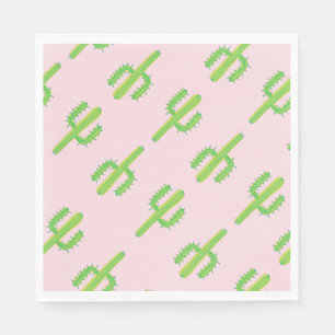 Cute Pink Green Cactus Paper Napkins