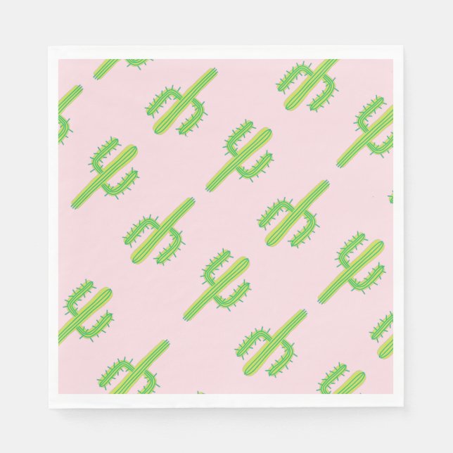 Cute Pink Green Cactus Paper Napkins (Front)