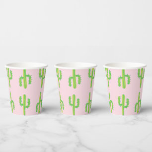 Cute Pink Green Cactus Party Paper Cups