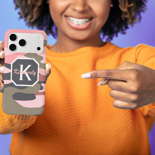 Cute Pink Green Camo, Minimalist Personalized iPhone 17 Pro Max Case