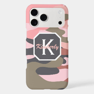Cute Pink Green Camo, Minimalist Personalized iPhone 17 Pro Max Case