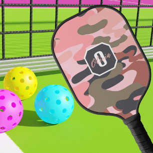 Cute Pink Green Camo, Minimalist Personalized Pickleball Paddle