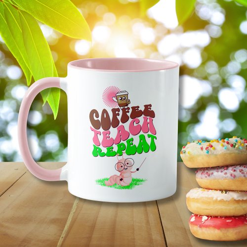 Cute Pink Green Caterpillar Funny Coffee Teachers  Two_Tone Coffee Mug