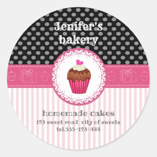 Cute pink green cupcake homemade bakery classic round sticker