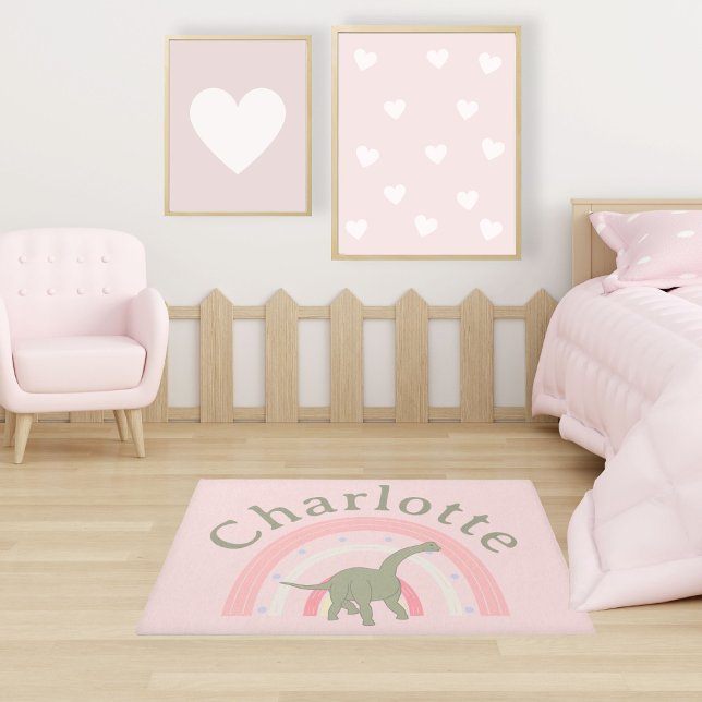 Cute Pink Green Dinosaur Rainbow Custom Girl Name Rug (Cute Pink Green Dinosaur Rainbow Custom Girl Name Rug
)