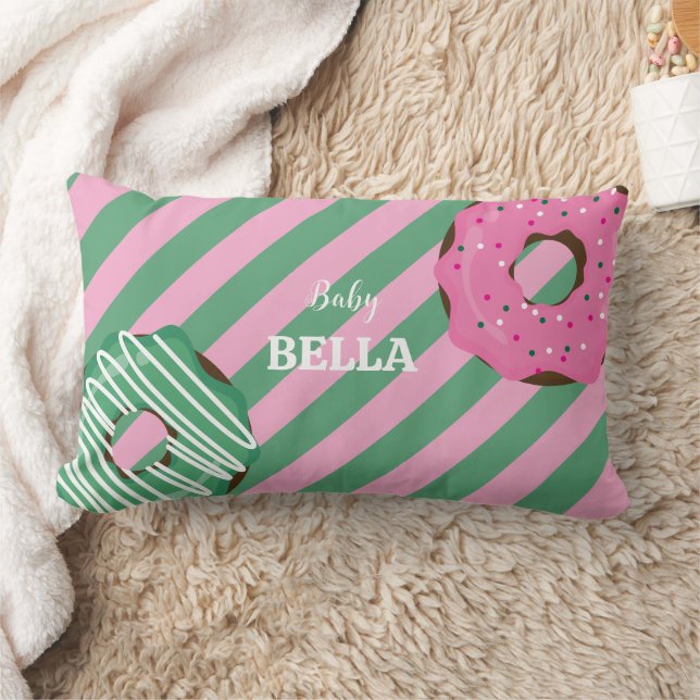 Cute Pink & Green Donut Baby Throw Pillow (Blanket)