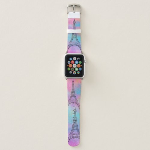 Cute Pink Green Eiffel Tower Apple Watch Band