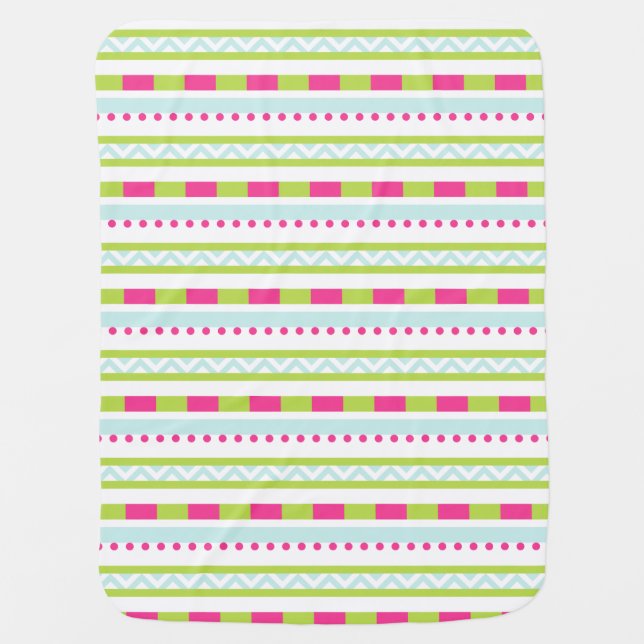 Cute Pink Green Mint Stripes Pattern Baby Blanket (Front)