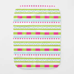Cute Pink Green Mint Stripes Pattern Baby Burp Cloth