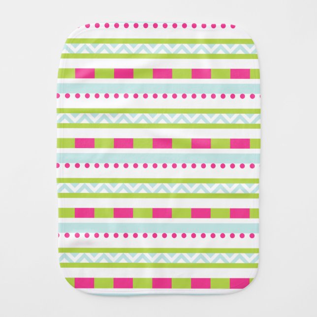 Cute Pink Green Mint Stripes Pattern Baby Burp Cloth (Front)