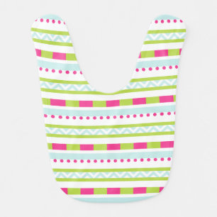 Cute Pink Green Mint Stripes Pattern Bib
