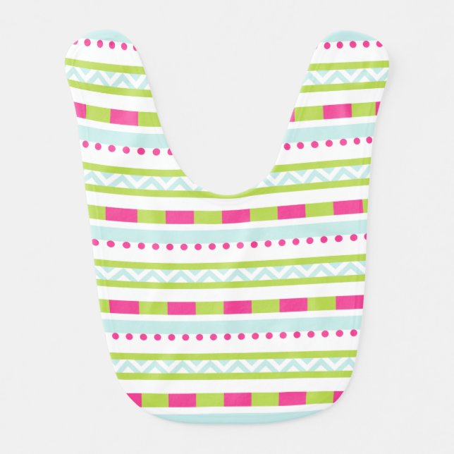Cute Pink Green Mint Stripes Pattern Bib (Front)