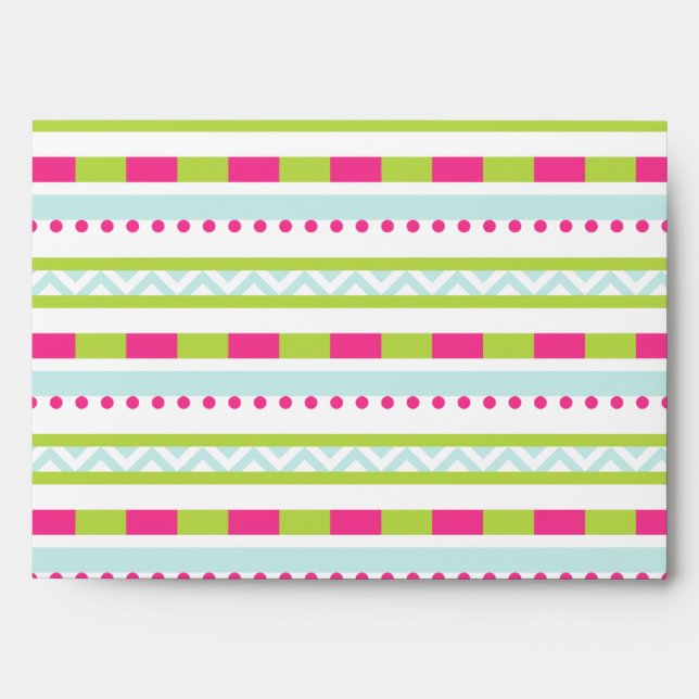 Cute Pink Green Mint Stripes Pattern Envelope (Front)