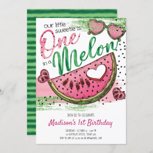 Cute Pink Green One In A Melon 1st Birthday Invitation