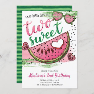 Cute Pink Green One In A Melon 2nd Birthday Invitation