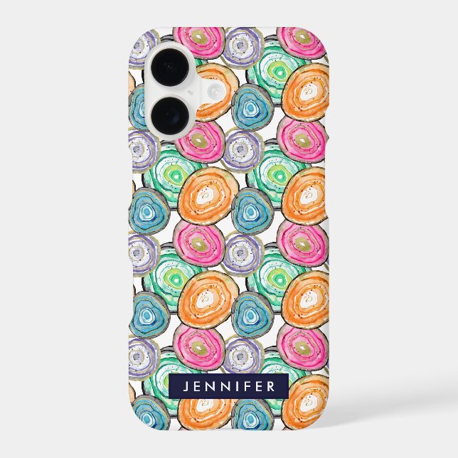 Cute pink green orange geode pattern personalized iphone case (Back)