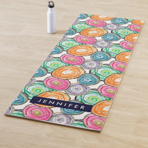 Cute pink green orange geode pattern personalized yoga mat